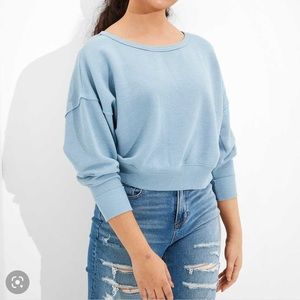 NWT AE Blue Sloppy Cropped Crew Neck Sweatshirt